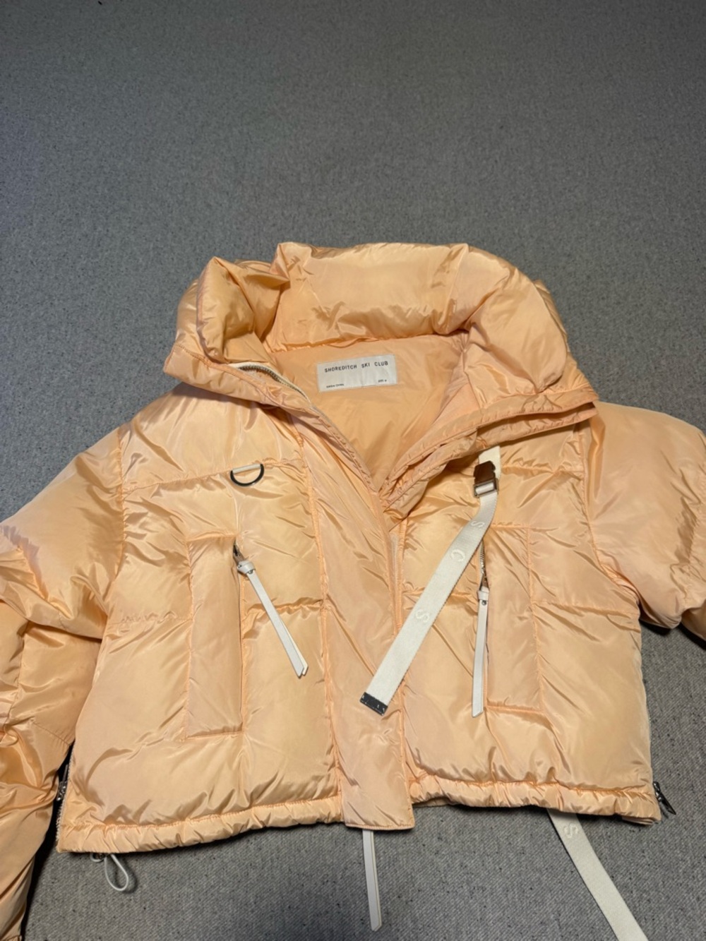 Cropped Peach Ski Puffer Jacket with High Collar